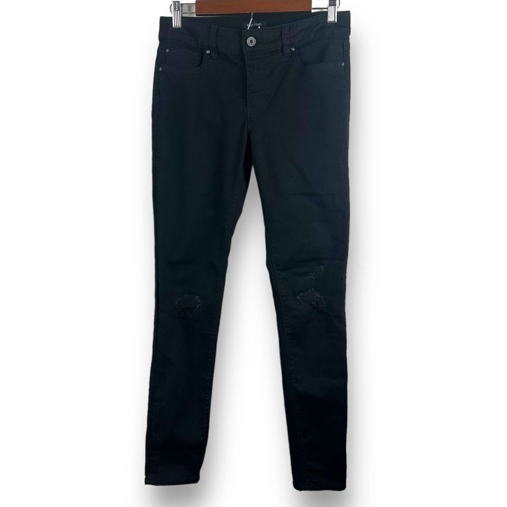 White House Black Market Women's 6 Skinny Jeans Black Distressed Stretch Denim